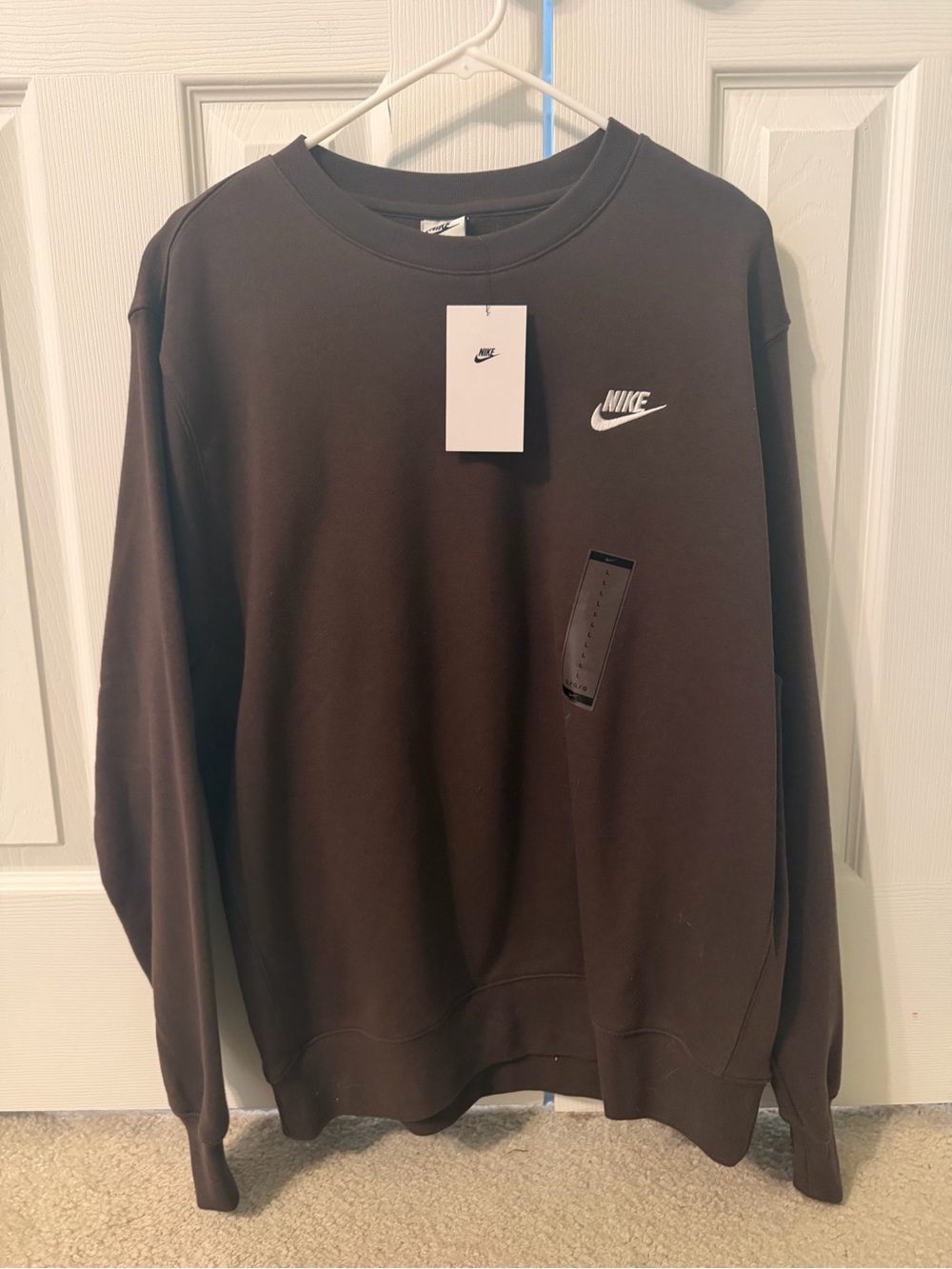 Nike Men’s Crewneck Sweatshirt — Dark Brown with White Logo
